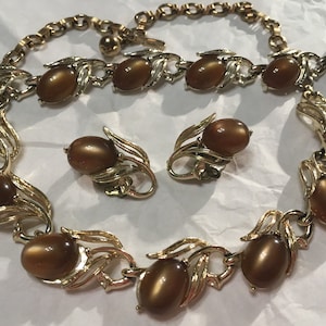 Vintage LISNER Topaz Thermoset Moon Glow Plums Necklace And Bracelet Demi Parure