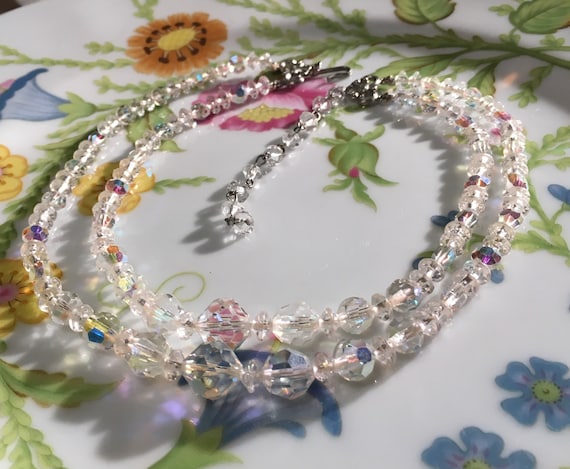 Vintage Faceted Crystal Aurora Borealis Glass Bea… - image 1