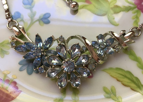 Vintage CoroCraft Sapphire Blue Flowers And Ribbon