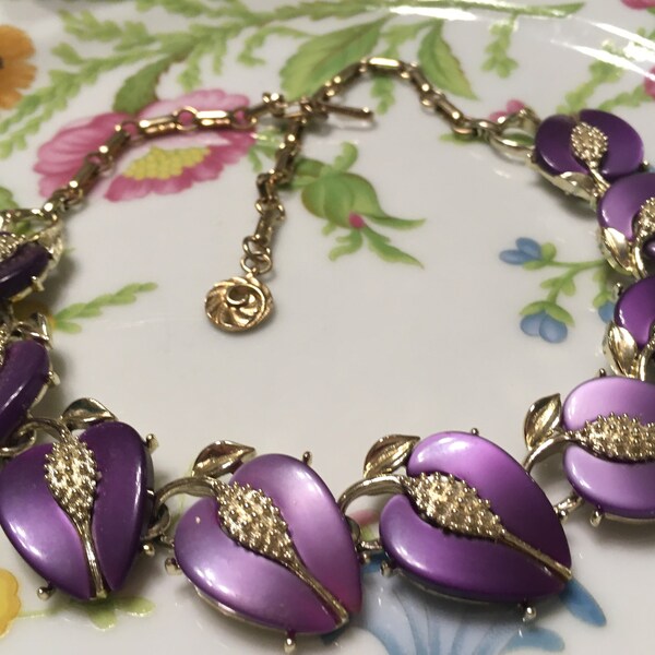 Vintage LISNER Purple Peach Pits Thermoset Necklace