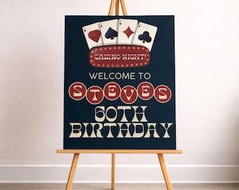 Letrero de bienvenida para noche de casino / Póster de cumpleaños de Las Vegas / Decoración para noche de póker (Descarga digital editable)