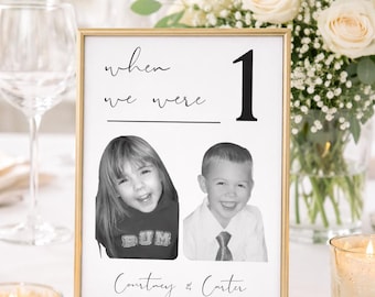 Números de mesa para bodas con fotos de la infancia / Letreros personalizados para la recepción / Cuando éramos...