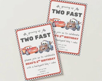 Plantilla de invitación de cumpleaños con dos coches rápidos / Plantilla editable de Canva (descarga instantánea)