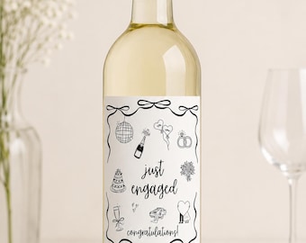 Etiqueta de vino "Recién comprometidos" / Regalo para despedida de soltera, decoración para fiesta de compromiso (impresa)