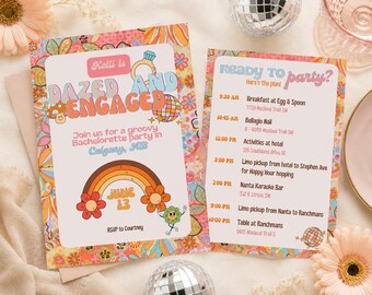 Invitación para la despedida de soltera "Dazed and Engaged" / Descarga digital editable / Itinerario a juego / Tema disco genial