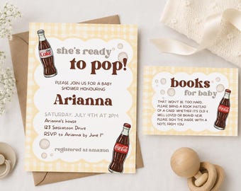 Listos para dar a luz: invitación para baby shower y tarjeta con libros para el bebé (plantilla de Canva)