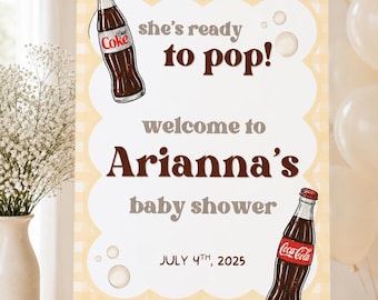 Letrero de bienvenida para baby shower "She's Ready to Pop" / Plantilla editable de Canva de 18x20 / Descarga instantánea