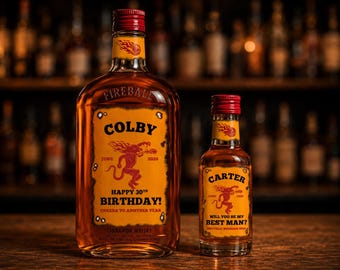 Etiquetas personalizadas para botellas de Fireball / Etiquetas de cumpleaños personalizadas / Propuesta para la fiesta nupcial