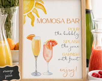Letrero imprimible para bar Momosa / Decoración para brunch de baby shower / Descarga digital en PDF de 5x7