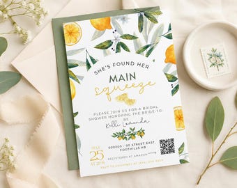 Invitación para despedida de soltera con temática de limones / "Encontró a su media naranja" (Plantilla de Canva de 5x7)