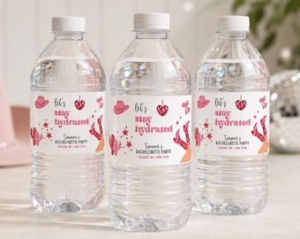 Etiquetas personalizadas para botellas de agua / Pegatinas impermeables personalizadas / Envoltorios impresos para cumpleaños, baby showers, bodas y eventos.
