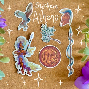 Lot de stickers Athéna waterproof personnalisable, déesse mythologie grecque fait main