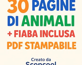 Libro para colorear para niños - 30 páginas de animales + cuento de hadas - PDF imprimible A4