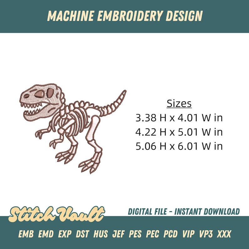 T Rex Dinosaur Skeleton Embroidery Design (digital Pattern) - Etsy