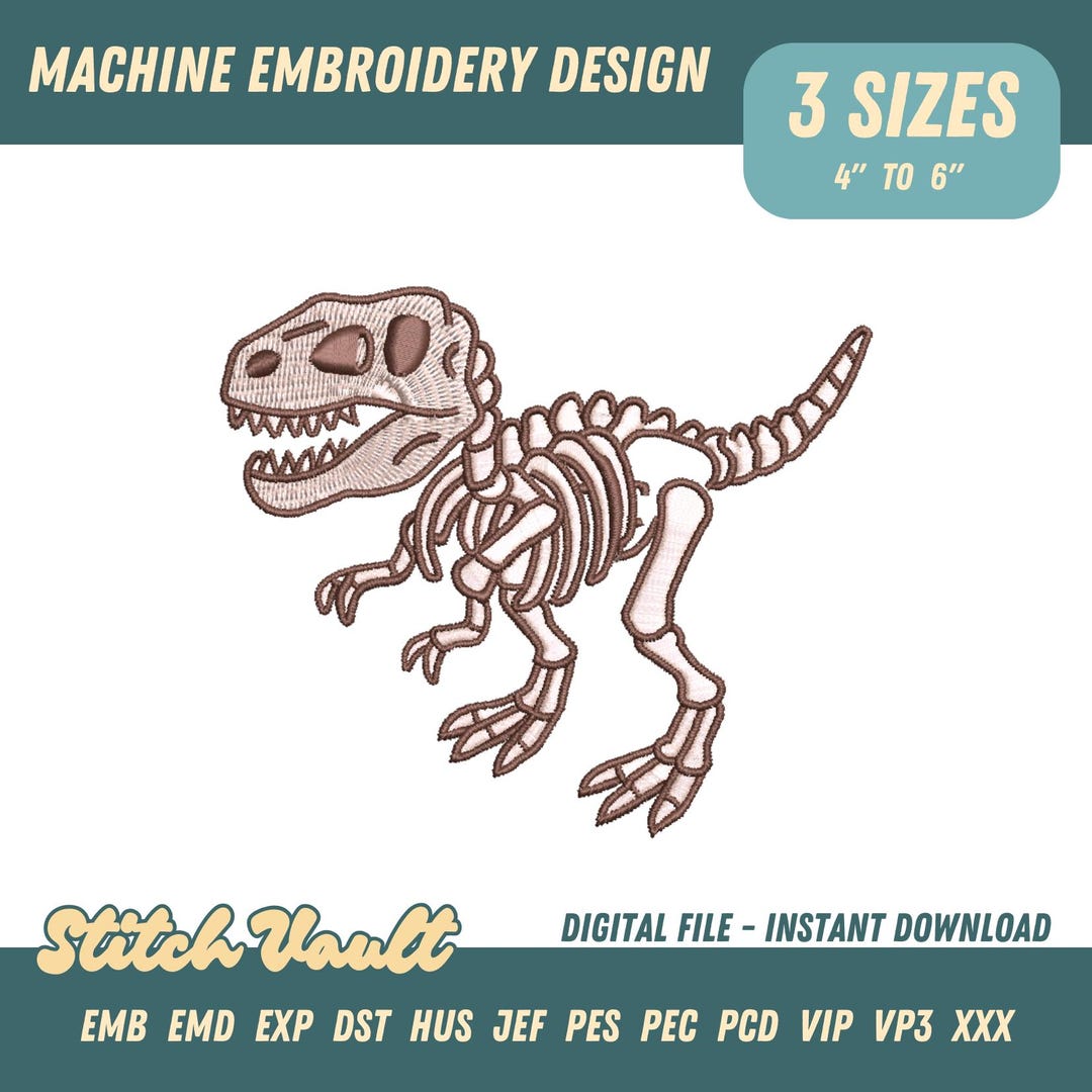T Rex Dinosaur Skeleton Embroidery Design (digital Pattern) - Etsy