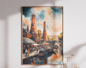 Stoke-on-Trent Aquarelle Poster - Vintage Pottery & Trentham Gardens Poster - Stoke Reise-Wandkunst, Stoke-on-Trent-Druck