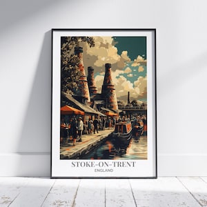 Stoke-on-Trent Poster Print – Vintage Pottery & Trentham Gardens Poster, Stoke Travel Wall Art, Stoke-on-Trent Poster, Retro England Print