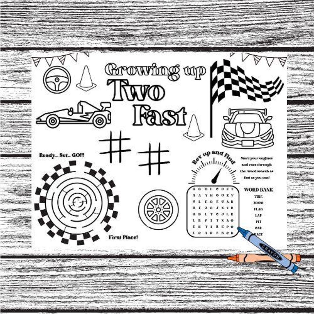 Two Fast Birthday Part Activity Sheet and Coloring Page - Etsy