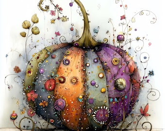 Boho Kürbis Clipart Set, 10 JPGs wunderlicher Halloween Illustrationen, Junk Journaling, Scrapbooking, Kartenherstellung, digitaler Download