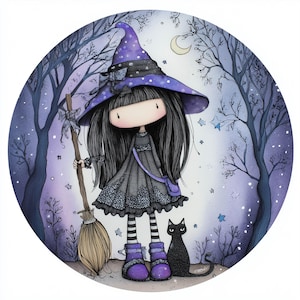 Whimsigoth Halloween Clip Art 10 High Res Watercolor JPGs, Junk Journaling, Scrapbooking, Card Making, Digital Download, Whimsical Witches