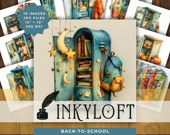 Mini Locker Storybook Worlds JPG Clipart Set for Classroom Printables, Planners, and Crafts
