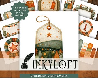 Whispered Library Ephemera JPG Clipart Set for Junk Journals and Scrapbook Labels
