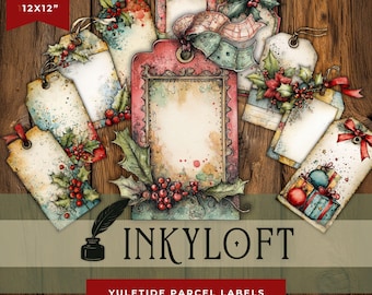 Christmas Tag Clip Art 10 High Res Watercolor PNGs, Junk Journaling, Scrapbooking, Card Making, Digital Download, Vintage Xmas Labels