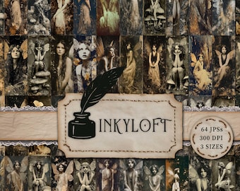 Nocturne Fairies Ephemera Pack - 64 4.25x11" Dark Fairy JPGs - Vintage Gothic Fairycore Junk Journal Pages - Printable Collage Art Kit
