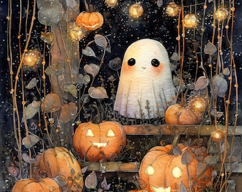 Wunderliche Halloween-Geist Clip Art 10 hochauflösende JPGs in Aquarellfarben, Junk Journaling, Scrapbooking, Kartenherstellung, digitaler Download, Blumengeister