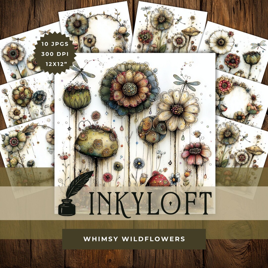 Whimsy Wildflowers Clipart - 10 High Res Enchanted Floral Fantasy Jpgs ...