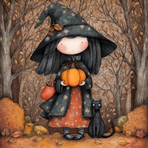 Whimsigoth Halloween Clip Art 10 High Res Watercolor JPGs, Junk Journaling, Scrapbooking, Card Making, Digital Download, Whimsical Witches