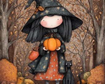 Whimsigoth Halloween Clip Art 10 High Res Watercolor JPGs, Junk Journaling, Scrapbooking, Card Making, Digital Download, Whimsical Witches