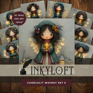 Candlelit Whimsy: Holiday Angel Girl Clipart - 10 High Res Watercolor JPGs, Junk Journaling, Scrapbooking, Card Making, Digital Download