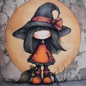 Whimsigoth Halloween Clip Art 10 High Res Watercolor JPGs, Junk Journaling, Scrapbooking, Card Making, Digital Download, Whimsical Witches
