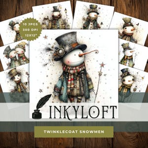 Whimsical Christmas Snowman Clipart Set | 10 JPGs Holiday Snowman Graphics | Digital Download Winter Art for Crafts & Scrapbooking