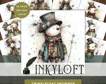 Whimsical Christmas Snowman Clipart Set | 10 JPGs Holiday Snowman Graphics | Digital Download Winter Art for Crafts & Scrapbooking