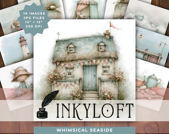 Whimsical Seaside Storybook Clipart Set, Cozy Coastal Summer Scenes for Journals and Crafts