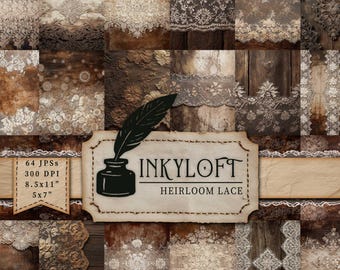 Antique Lace Style - SEPIA - 20 Grunge Background Junk Journal