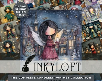 The Complete Candlelight Whimsy Collection - 112 High Res Christmas Angel Clipart JPG PNG Bundle, Junk Journaling, Scrapbooking, Card Making
