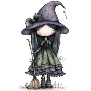 Whimsigoth Halloween Clip Art 10 High Res Watercolor JPGs, Junk Journaling, Scrapbooking, Card Making, Digital Download, Whimsical Witches