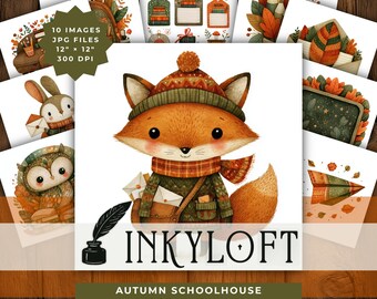 Woodland School Mail Clipart Set, Cozy Autumn Teacher Printable, Back to School JPG Graphics