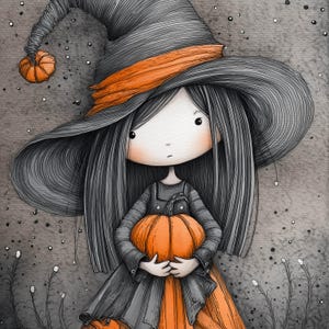 Whimsigoth Halloween Clip Art 10 High Res Watercolor JPGs, Junk Journaling, Scrapbooking, Card Making, Digital Download, Whimsical Witches