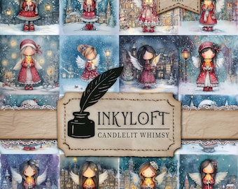 Candlelit Whimsy: Holiday Angel Girl Clipart - 16 High Res Watercolor JPGs, Junk Journaling, Scrapbooking, Card Making, Digital Download
