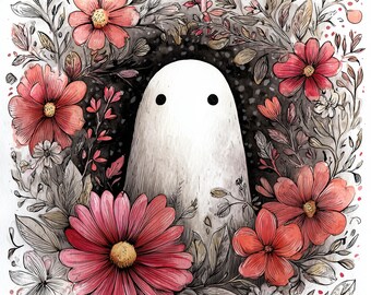Wunderliche Halloween-Geist Clip Art 10 hochauflösende JPGs in Aquarellfarben, Junk Journaling, Scrapbooking, Kartenherstellung, digitaler Download, Blumengeister