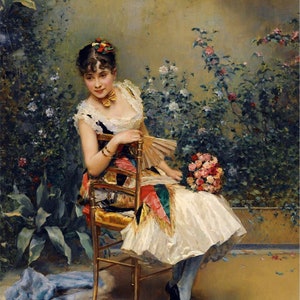 Aline met bloemen - kruissteekpatroon, pdf-formaat, bezorgd per e-mail, Raimundo de Madrazo, kunstkruissteek