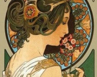 Primrose, Mucha - Cross stitch pattern - pdf format - Delivered by email - This is not a kit - Alfons Mucha - Art Nouveau cross stitch