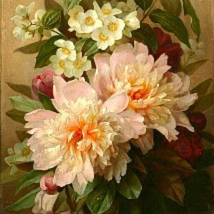 Pioenrozen en vlinders - kruissteekpatroon, pdf-formaat, geleverd per e-mail, Paul de Longpre, kruissteek bloemen, kruissteek pioenrozen