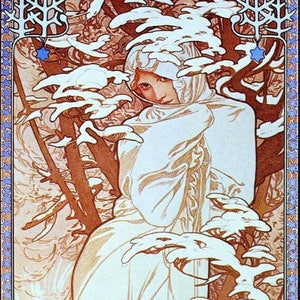 Winter, Mucha - Cross stitch pattern, pdf format, Delivered by email, Alfons Mucha, Art Nouveau cross stitch, Art cross stitch