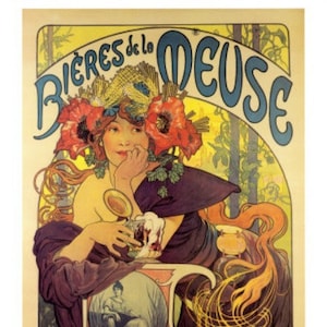 Bières de la Meuse - Cross stitch pattern, pdf format, Delivered by email, Alfons Mucha, Art Nouveau cross stitch