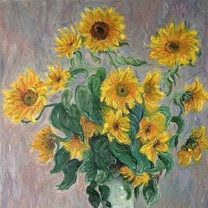 Monet, zonnebloemen - kruissteekpatroon, pdf-formaat, bezorgd per e-mail, Claude Monet, bloemen kruissteek, kruissteek stilleven